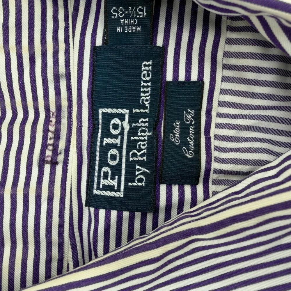 Polo Ralph Lauren Button Down Men's 15.5-35 Purple Striped Estate Custom Fit